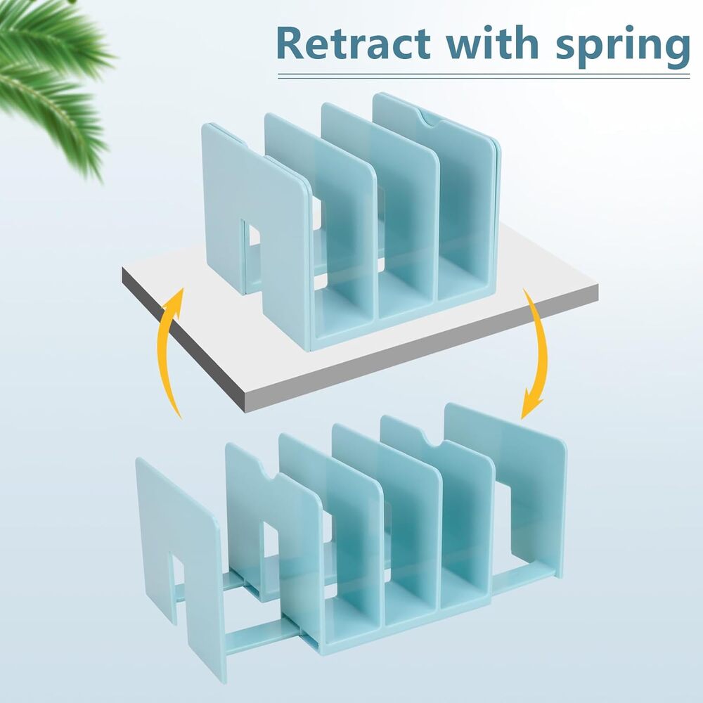 2PCS Adjustable Book File Organizer Set Blue & Clear Desk Divider 5-Slot Rack - Picture 2 of 7